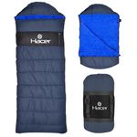 Hacer Kedarkantha Camping Sleeping Bag -5°C to +5°C Half Mummy & Half Rectangle Shape Soft Faux Fur Lining Comfortable Hiking Trekking for Baby, Men & Women - Height Upto 7.2ft- (Blue & Grey, 2 kg)