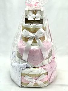 Tarta De Pañales DODOT y Conjunto Bebé 3 pisos Rosa - Regalo Original Para Recién Nacido - Incluye DEDICATORIA - Tarta Pañal Niña Bebé Con Ropa 0-6 meses (Rosa)
