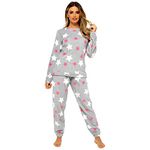 Womens Ladies Star Print Warm Pyjama Cosy Soft Fleece Nightwear Loungewear PJ, (Grey, 20-22)