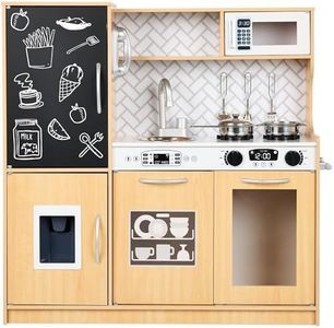 Best Choice Products Pretend Play Kitchen Wooden Toy Set for Kids w/Realistic Design, Telephone, Utensils, Oven, Microwave, Sink - Natural