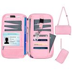 WALNEW Family Passport Holder Travel Wallet, Travel Essentials for Flying, RFID Blocking Document Organizer with Tracker/AirTag Holder and Wrist/Crossbody Strap for Women Men