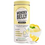 Wonderbelly Maximum Strength Antacid Chewable Tablets, 1000mg Calcium Carbonate, Instant Heartburn and Acid Indigestion Relief, Free from Talc & Dye, Lemon Sorbet, 60 Count