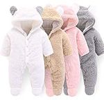 Newborn Baby Cartoon Bear Snowsuit Winter Coat Fleece Hooded Romper Jumpsuit (3-6Month, White)