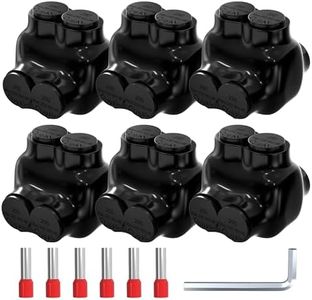 Joinfworld 2 Port Insulated Multi Tap Connector 250MCM-6AWG Aluminum to Copper Wire Connectors Dual Entry Black Electrical Cable Connectors with Slotted Allen Hex - 6 Pack