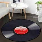 Music Record Black Round Area Rug for Bedroom Living Room Study Playing ，Non-Slip Floor Mat Carpet Home Decor Rugs 3' Diameter