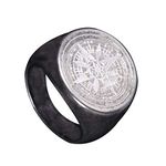 HIJONES Men's Stainless Steel Retro Compass Mysterious Ring Ancient Silver Size Z+3