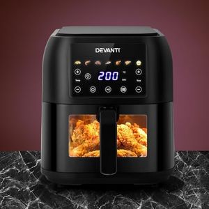 Devanti Air Fryer Oven, 8L 1700W Stainless Steel Airfryer Electric Cooker Deep Fryers Baking Basket Tray Kitchen Household Small Kitchens Appliances, with 7 Cooking Presets and LCD Touch Control Panel