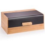 Woodluv Black Bamboo Bread Storage Box With Hinged Black Top Lid, 36 x 22 x14 cm