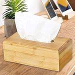 HOKIPO Bamboo Wooden Tissue Paper Holder Box, Rectangular, 22.5 x 11.5 x 8 cm