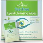 NOVEHA Tea Tree Oil Eyelid & Lash Wipes | With Hyaluronic Acid, Green Tea & Chamomile For Blepharitis & Itchy Eyes, Box Of 60 Individually Wrapped Eyelash Wipes, Natural Makeup Remover & Daily Cleanser