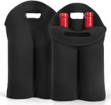 XTKS 2 Pack Wine Carrier Tote Bag, 4 Bottles Carrying Cooler Bags for Travel and Picnic, Insulated Neoprene Water Beer Bottle Holder with Secure Carry Handle,Keep Bottles Protected (Black)