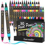 Laconile Dual Tip Acrylic Paint Pens for Rock Painting,30 Acrylic Markers with 60 Colours for Glass Stone Wood Ceramic Craft Supplies,Acrylic Marker Pens for Adults Kids…