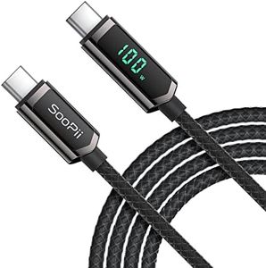 SooPii USB C to USB C Cable, 10FT 100W PD Fast Charging USB C Cable, Nylon Braided Type-C Cable with LED Display for lPhone 15/15 Plus, MacBook Pro, Samsung Galaxy S22/S10, Pixel, LG