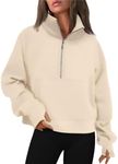 WYNNQUE Womens Quarter Zipper Pullover Oversized Sweatshirts Cropped Fleece Half Zip Hoodies Fall Clothes Sweaters Thumb Hole Apricot L