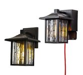 OUPAVOCS Outdoor Porch Lights with GFCI Outlet, Bronze Exterior Wall Lights fixture for House, Outside Lights Fxture Wall Mount with Water Ripple Glass, Waterproof Patio Wall Sconce for Garage, 2-PACK