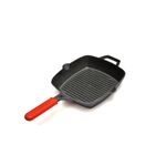 GEMMA Cast Iron Grill Pan with Silicone Grip-(24cm)|Pre-Seasoned (Red)