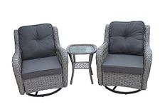 York Conservatory or Garden Rattan Weave Duo Set- 2 Swivel Chairs and a Side Table- Grey Colour Fabric.