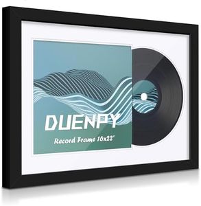 DUENPY Vinyl Record Display Frame 16x22 Inches Display Record Album and 12.5x12.5 Album Cover Art（White Bottom Mat） Wall Mount