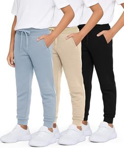 Real Essentials 3 Pack: Boys Youth Teen Active Athletic Basic Soft Kids Sports Fleece Jogger Soccer Track Gym Running Slim Pajama Sweatpants Casual Pantalones Winter Pockets-Set 11,L(14-16)