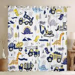 Cartoon Car Window Curtains for Bedroom Living Rooms for Boys Kids Construction Dinosaur Window Drapes Treatments Equipment Trucks Curtains Vehicles Kawaii Dino Decor,Yellow Blue 42W X 63L,2 Panels