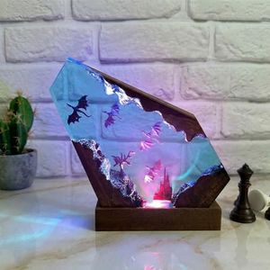 Drawelry Ocean Creative Epoxy Resin Wood Light Lamp, Handmade Multi Color Aquatic Ocean Lamp Deep Sea Cave Diving Enthusiasts Led Night Light Desktop Decor Birthday Gift (Dragon, M)