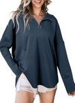 EVALESS Womens Oversized V Neck Half Zip Up Long Sleeve Fall Sweatshirts 2024 Fashion Trendy Casual Loose Zipper Hoodies Pullover Tops Clothes,Sail Blue Large