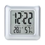 BALDR LCD Waterproof Bathroom Clock for Bath and Shower, Wall Mounted, Suction Cups, Digital Displays Time, Temperature, and Indoor Relative Humidity
