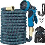 EBOKA Flexible and Expandable Garden Hose-100 ft with 10 Function Nozzle ,Triple Core Latex and 3/4" Solid Brass Fittings , Lightweight Kink Free Retractable Collapsible Gardening Flexible Hose Pipe (100 FEET, BLUE/BLACK)