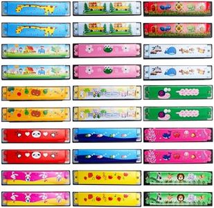 DEAYOU 30 Pcs Cartoon Harmonica with Double Row of 16 Holes, Musical Instrument for Beginners, Adult, Goodie Bags, Party Favors, Birthday, Gifts, 15 Styles