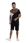 Souped Up Fashion Solid Cut and Sew Cotton Co-Ord Set for Men | Round Neck T-shirt with Shorts - Black, Size - X-Large