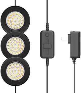 GETINLIGHT 2.5" Wide 3000K Dimmable LED Puck Lights Kit, Plug-in Installation with Recessed or Surface Mounted, Black Finish Over Metal Construction, Set of 3, IN-0113-3-BK