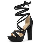 Allegra K Women's Lace Up Platform Chunky High Heels Sandals Black 5 UK/Label Size 7 US