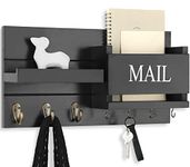 Lwenki Mail Organizer for Wall Mount – Key Holder with Shelf Includes Letter Holder Hooks for Hallway Kitchen Farmhouse Decor – Rustic Wood with Flush Mounting Hardware (16.5” x 9.1” x 3.4”) (Black)