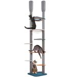 Yaheetech Cat Tree, 6-Tier Floor to Ceiling Cat Tree Tower w/Adjustable Height 241-262cm, Acrylic Clear Bowl, Platform with a Cut-Out Hole, 6 Scratching Posts, Tall Climbing Tree for Cats Family