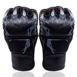 Proberos® Boxing Gloves Black Print MMA Gloves with Adjustable Wristband, Breathable Fingerless MMA Gloves for Boxing, Muay Thai and Sparring Sessions, Punching Gloves