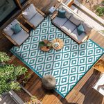 Green Decore Nirvana Premium Grade Stain Proof Reversible Plastic Outdoor Rug (180 x 180 CM, Blueish Green/White)