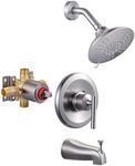 WOWOW Brushed Nickel Shower Tub Kit Brass Shower Faucet Set with Tub Spout and 6-Inch Rain Shower Head, Single Handle Tub and Shower Trim Kit, Shower Valve Include