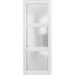 Frosted Lite Glass Door Panel Slab 36 x 80 | Lucia 2552 Matte White | Use as Barn Pocket Sliding Closet | Solid Wood Core Interior Door