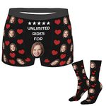 Custom Men's Boxer Briefs with Girlfriend Wife Women's Pet Photo Face and Customized Socks 16 inch, Personalized Underwear Underpants Funny Gifts for Men Husband Boyfriend Fathers Day Christmas