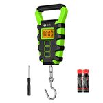 ORIA Digital Fishing Scale, 110lb/50kg Electronic Weighing Scale Luggage Scale with Ruler, Max Fishing Postal Hanging Hook Scale with Measuring Tape, Backlit LCD Display (Batteries Included, Green)