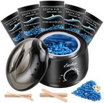 Easkep Waxing Kit Wax Warmer Wax Kit Hair Removal 6 Adjustable Temperature with 5 Packs Hard Wax Beads and 20 pcs Wooden Applicator Sticks Painless for Legs Face Underarm Bikini Brazilian