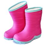 Toddler Winter Rain Boots, Waterproof Kids Snow Boots Fleece Lined Cozy Insulated Boot for Boys Girls, Pink Size 1