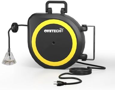 oviitech 50 Ft Retractable Extension Cord Reel,14/3 AWG SJTW Heavy Duty Power Cord, 3 Electrical Outlets,13 Amp Circuit Breaker,Black and Yellow,ETL Listed