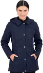 Jones NY Quilted Women's Puffer Jacket Womens Winter Coat with Removable Hood, Deep Navy - XS