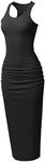 SSOULM Women's Shirring Racerback Tank Maxi Dress with Plus Size, Black, Small