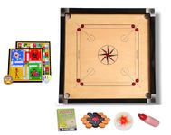 WRF Superior Matte Finish Practice Carrom Board for Serious Professional Practice with Coins Striker and Powder Black New (26 Inch Carrom with Ludo Wr-01)