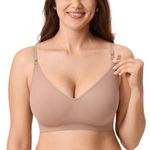 MOMANDA Women's Seamless Nursing Bras Ribbed Maternity Bralette Wireless Breastfeeding Non Padded Sleep Bra Cocoa Beige XXL