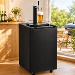 Dual Faucet Beer Kegerator, Stainless Steel Draft Beer Dispenser with Removable Drip Tray & Locking Casters, Large 97L Capacity, Spin Button Temperature Control (0-10°c) for Home, Party, Mobile Bar