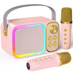 Cozymeow Karaoke Machine 2 Microphones for Kids, Microphone with Speaker, Voice Changer Mic, Mini Portable Bluetooth Karaoke Machine Toys, Kids Gifts for Girls Boys,Home Party, Birthday Gifts - Pink