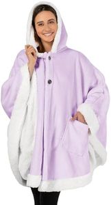 PAVILIA Sherpa Fleece Wearable Blanket for Adult Women, Cozy Plush Blanket Poncho Cape with Hood, Super Soft Shawl, Angel Wrap Throw for Office, Lavender Purple